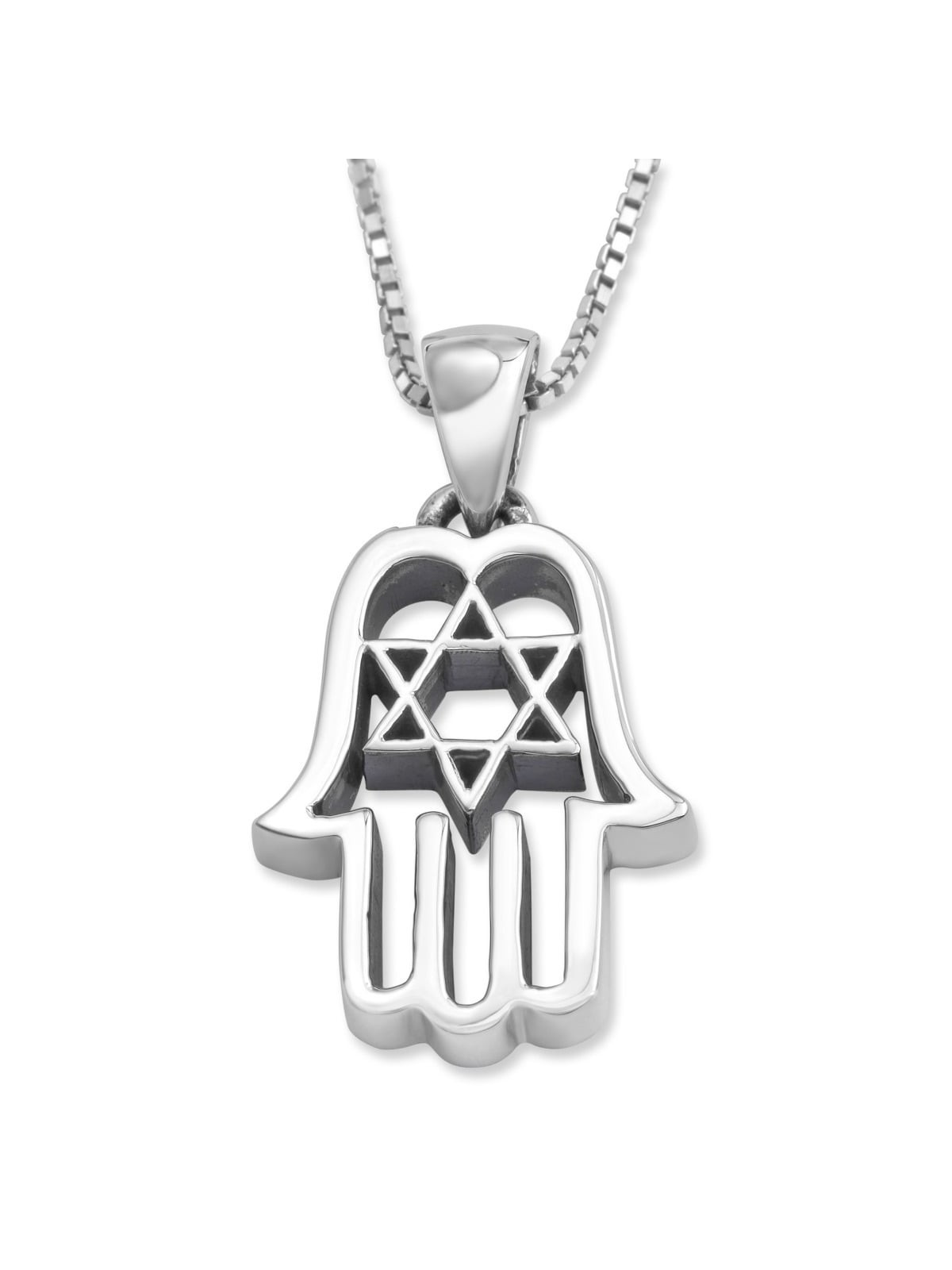 Sterling Silver Hamsa Necklace With Star of David
