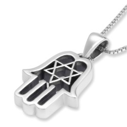 Sterling Silver Hamsa Necklace With Star of David