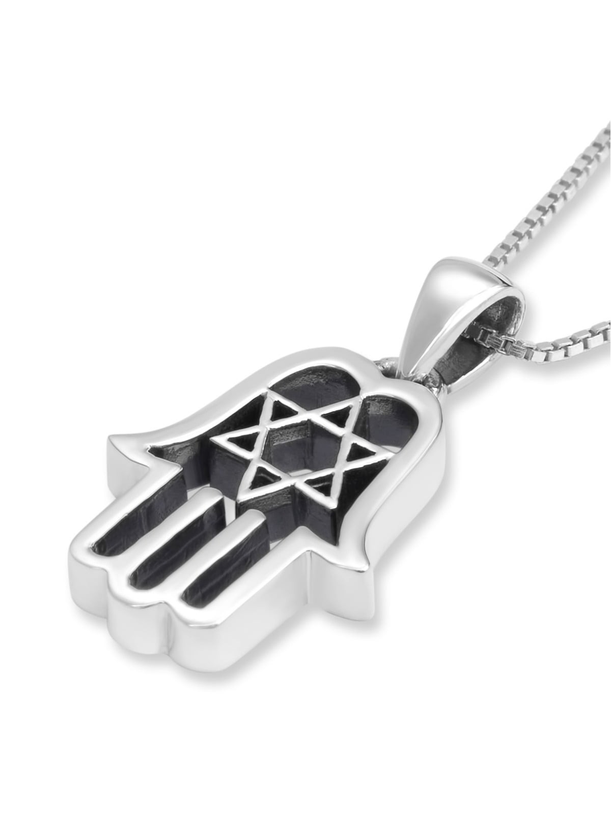 Sterling Silver Hamsa Necklace With Star of David