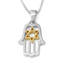 Sterling Silver Hamsa Necklace With Star of David