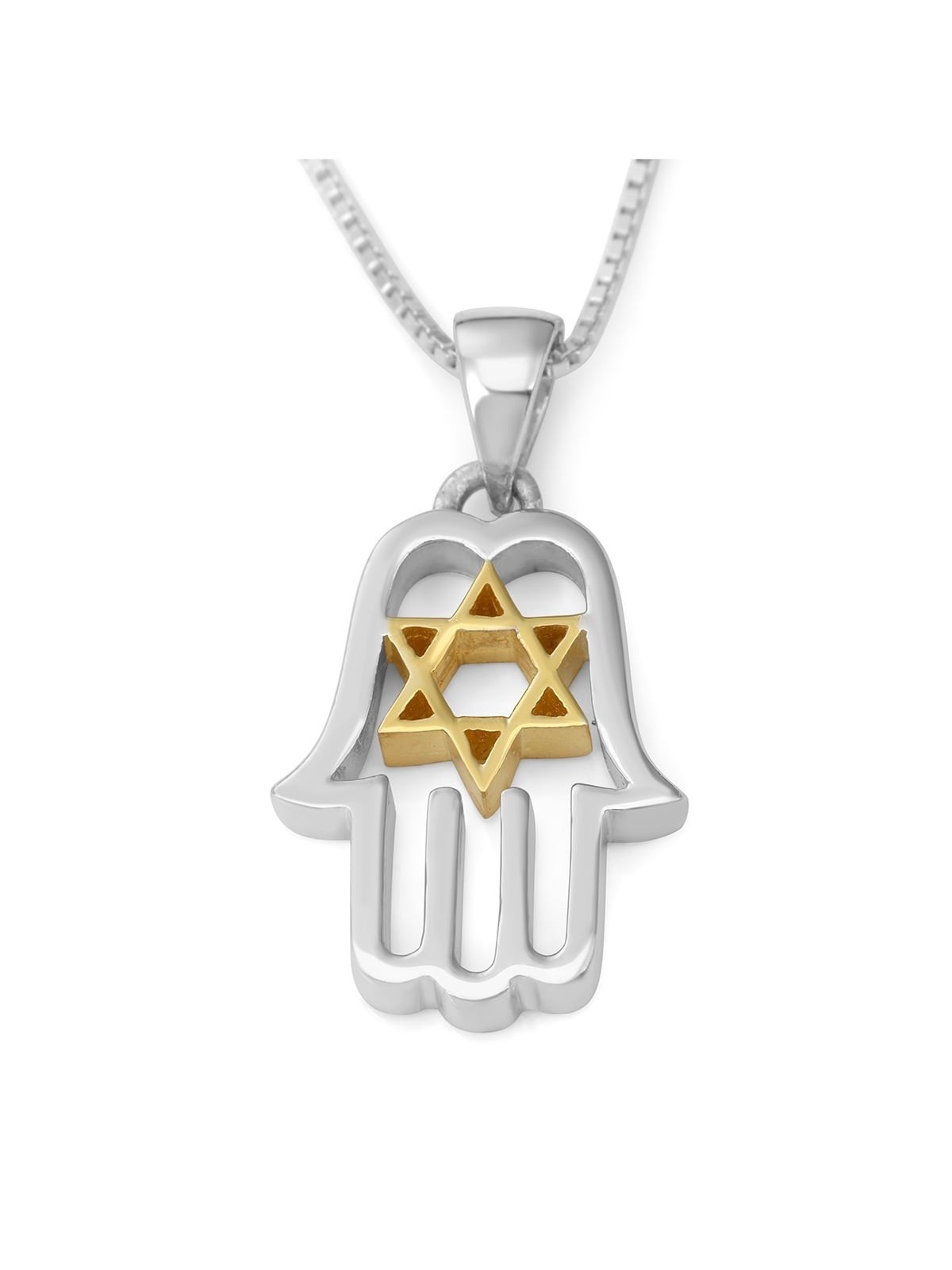 Sterling Silver Hamsa Necklace With Star of David