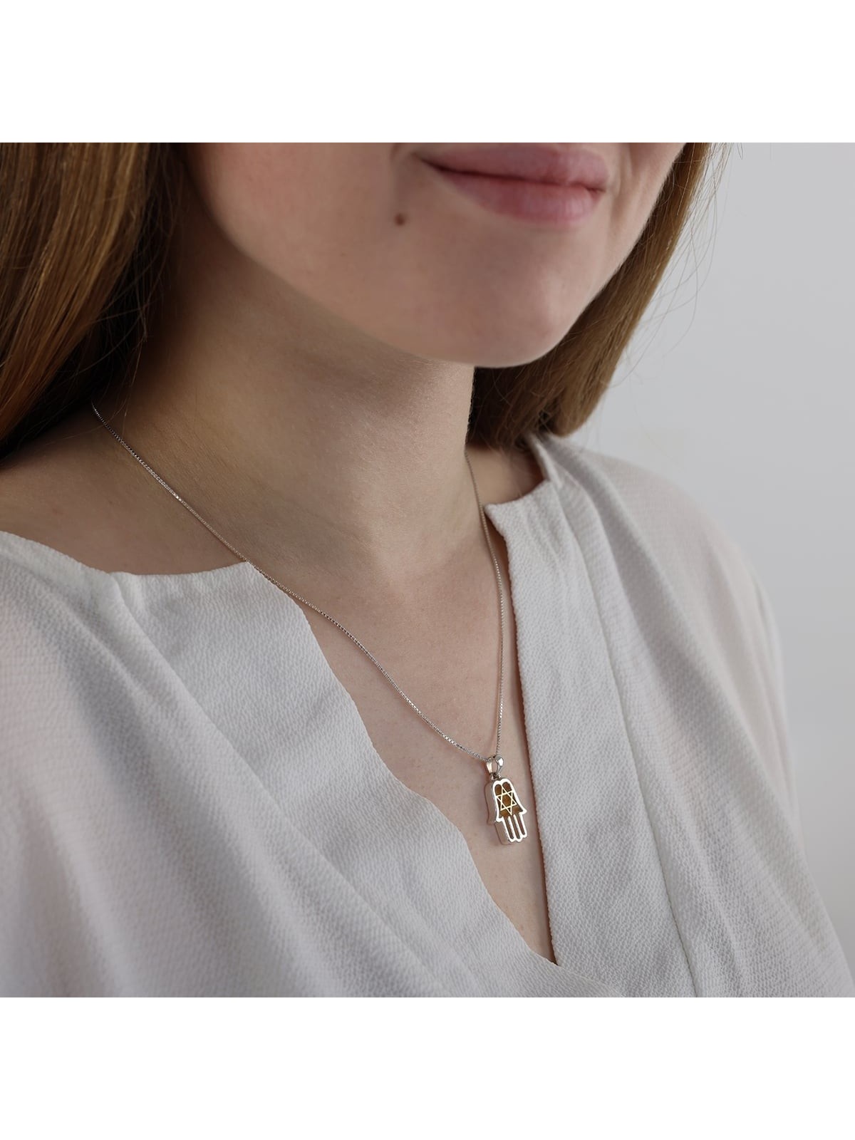 Sterling Silver Hamsa Necklace With Star of David