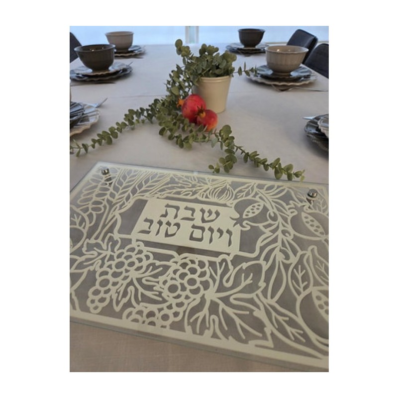 Dorit Judaica Tempered Glass ChallahCandlestick Tr... | Challah Boards