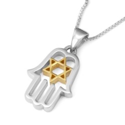 Sterling Silver Hamsa Necklace With Star of David