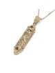 14K Gold and Ruby Stones Filigree Mezuzah Pendant Necklace