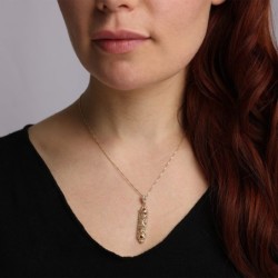 14K Gold and Ruby Stones Filigree Mezuzah Pendant Necklace