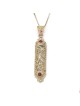 14K Gold and Ruby Stones Filigree Mezuzah Pendant Necklace