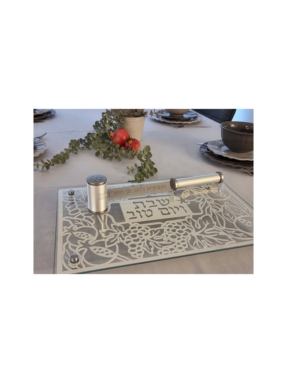 Dorit Judaica Tempered Glass ChallahCandlestick Tr... | Challah Boards