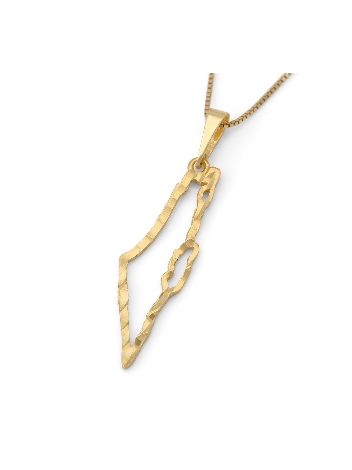 14K Yellow Gold Hammered Outline Map of Israel Pendant