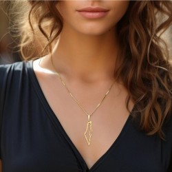 14K Yellow Gold Hammered Outline Map of Israel Pendant