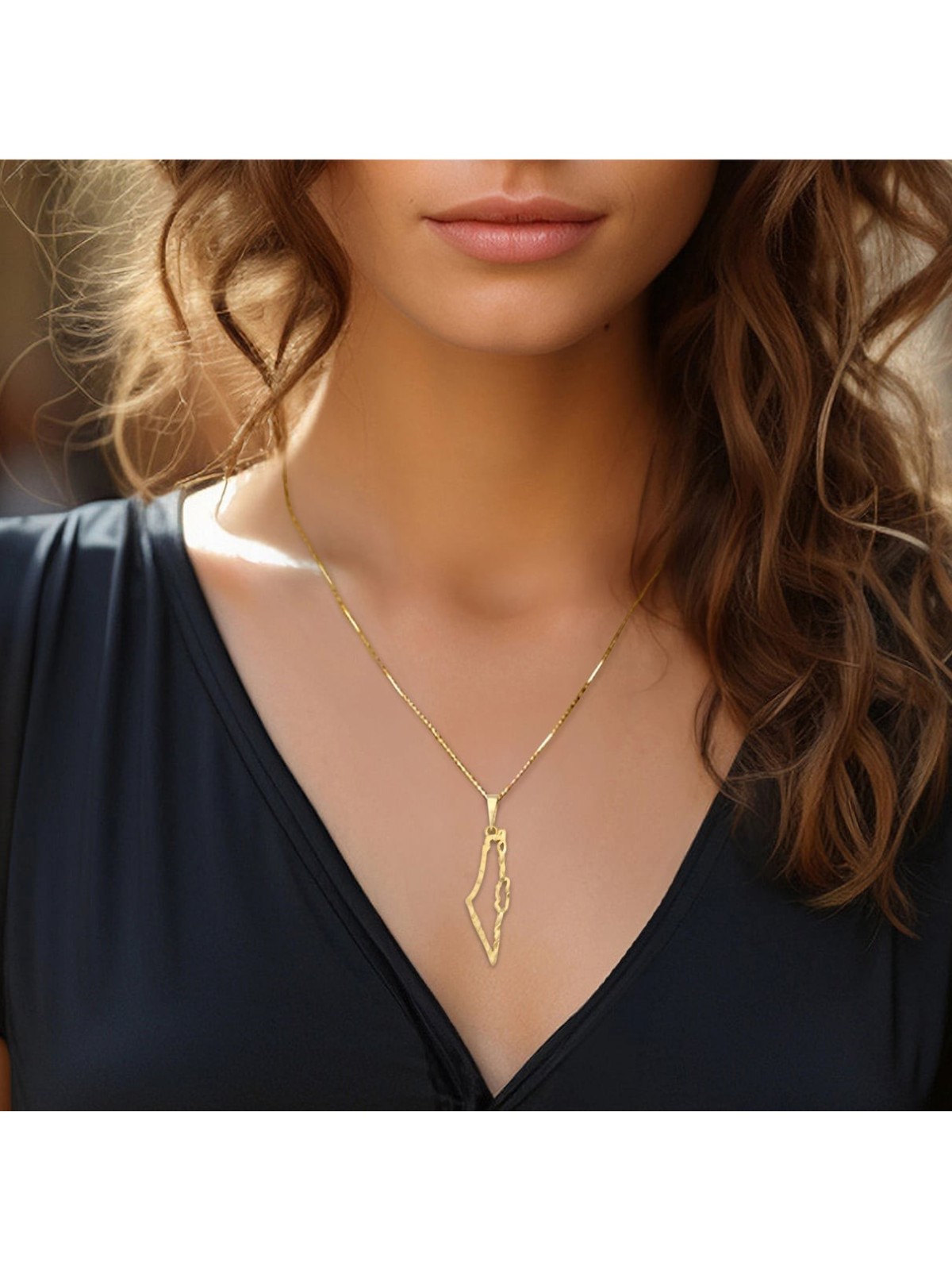 14K Yellow Gold Hammered Outline Map of Israel Pendant