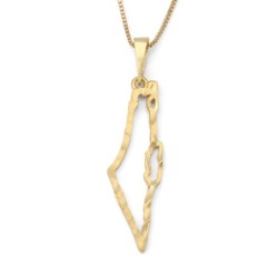 14K Yellow Gold Hammered Outline Map of Israel Pendant