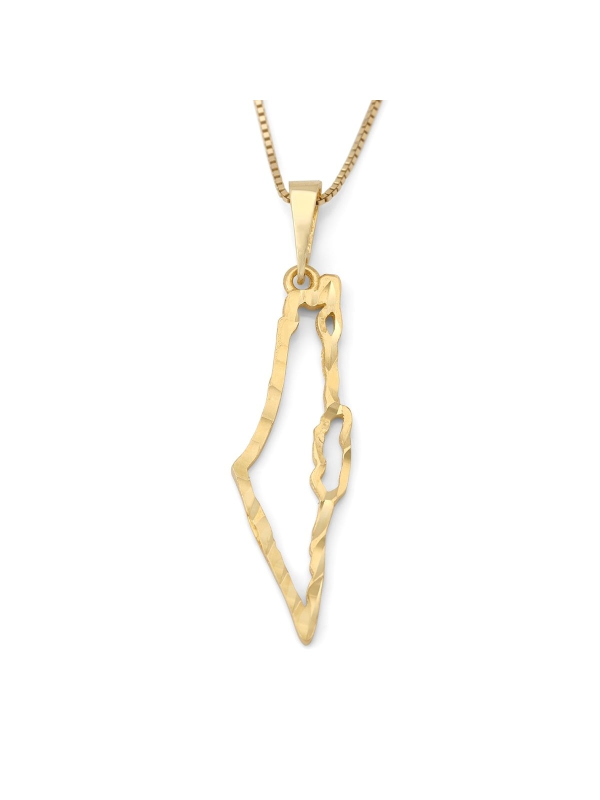 14K Yellow Gold Hammered Outline Map of Israel Pendant