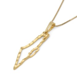 14K Yellow Gold Hammered Outline Map of Israel Pendant