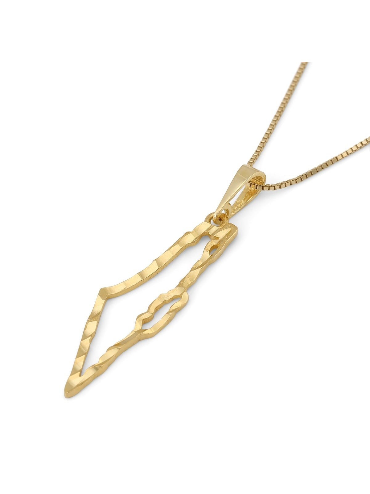 14K Yellow Gold Hammered Outline Map of Israel Pendant
