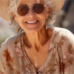 14K Gold Women's Hamsa and Chai Pendant with Ornate Design and Turquoi