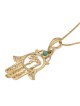 14K Gold Women's Hamsa and Chai Pendant with Ornate Design and Turquoi