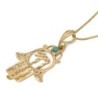 14K Gold Women's Hamsa and Chai Pendant with Ornate Design and Turquoi