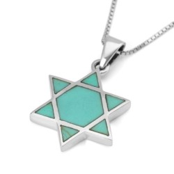 Sterling Silver Star of David Pendant Necklace with Turquoise Stone