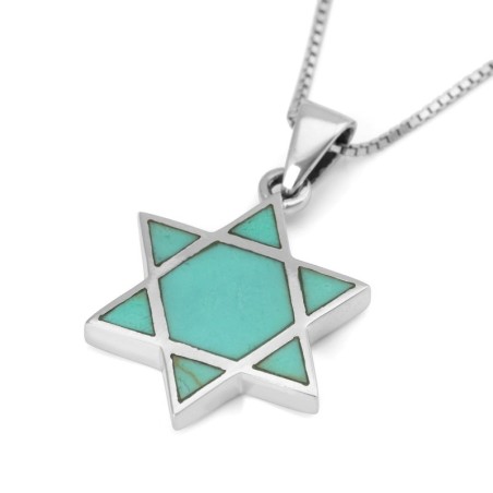 Sterling Silver Star of David Pendant Necklace with Turquoise Stone