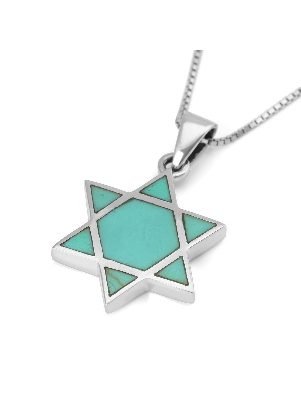 Sterling Silver Star of David Pendant Necklace with Turquoise Stone