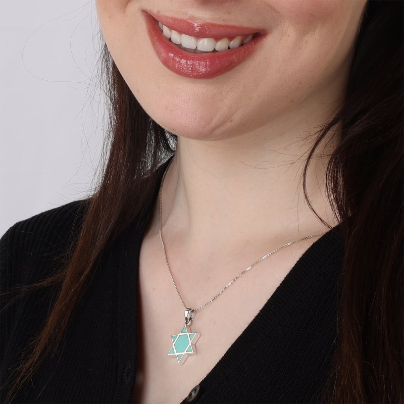 Sterling Silver Star of David Pendant Necklace with Turquoise Stone
