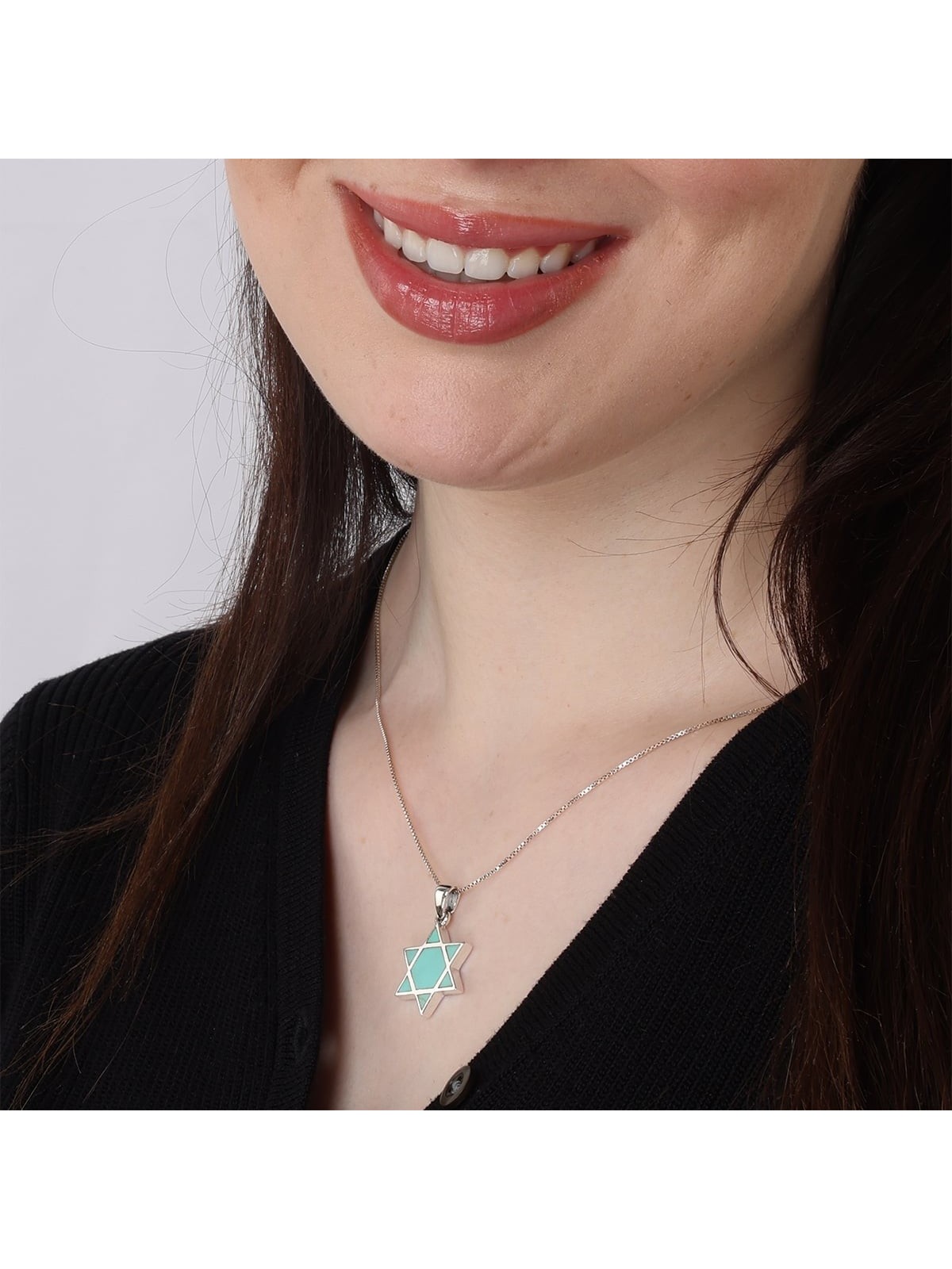 Sterling Silver Star of David Pendant Necklace with Turquoise Stone