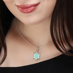 Sterling Silver Star of David Pendant Necklace with Turquoise Stone