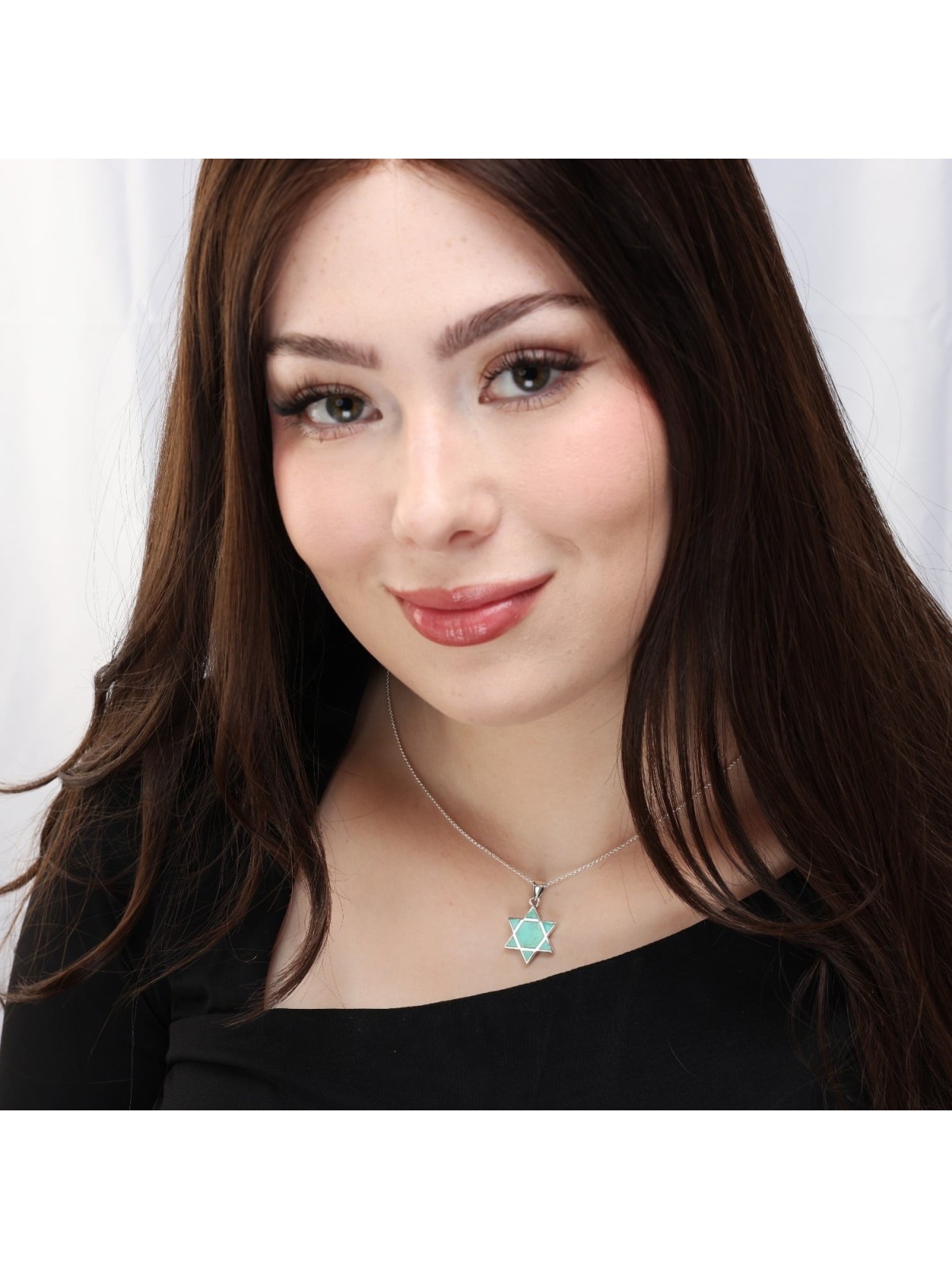 Sterling Silver Star of David Pendant Necklace with Turquoise Stone