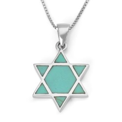 Sterling Silver Star of David Pendant Necklace with Turquoise Stone