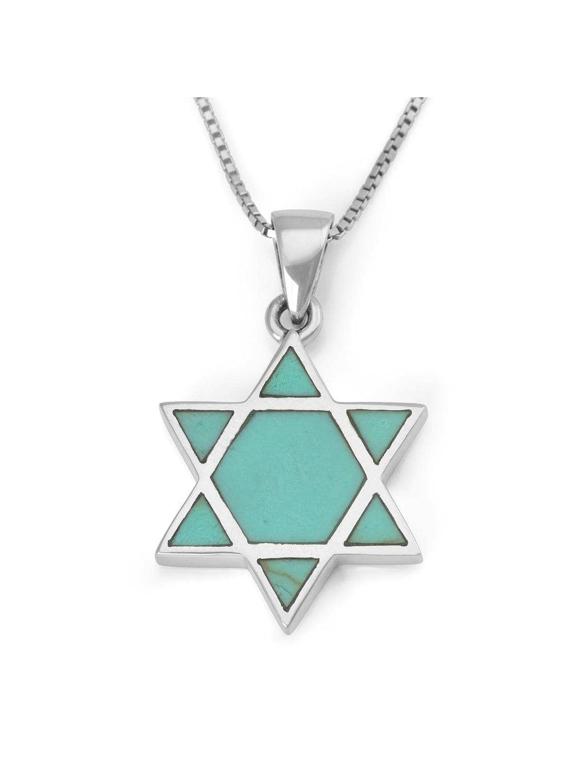 Sterling Silver Star of David Pendant Necklace with Turquoise Stone