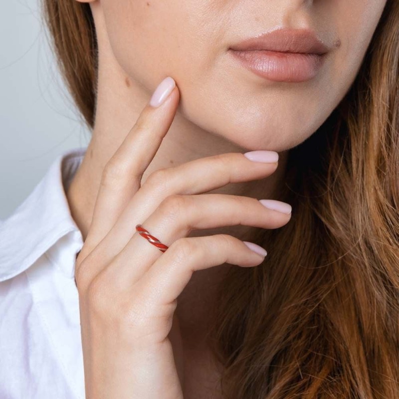 Sterling Silver and Red Enamel Kabbalah Ring With Priestly Blessing