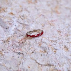 Sterling Silver and Red Enamel Kabbalah Ring With Priestly Blessing