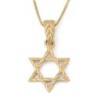 14K Gold Star of David Pendant with Etched Root Design