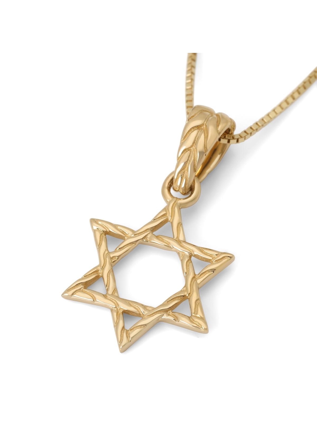 14K Gold Star of David Pendant with Etched Root Design