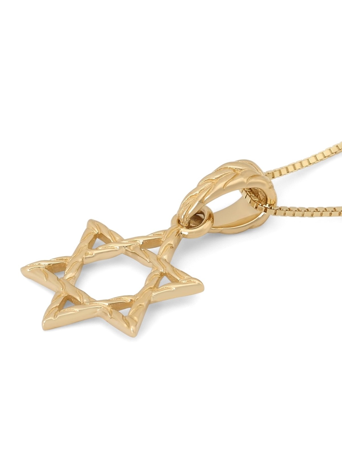 14K Gold Star of David Pendant with Etched Root Design
