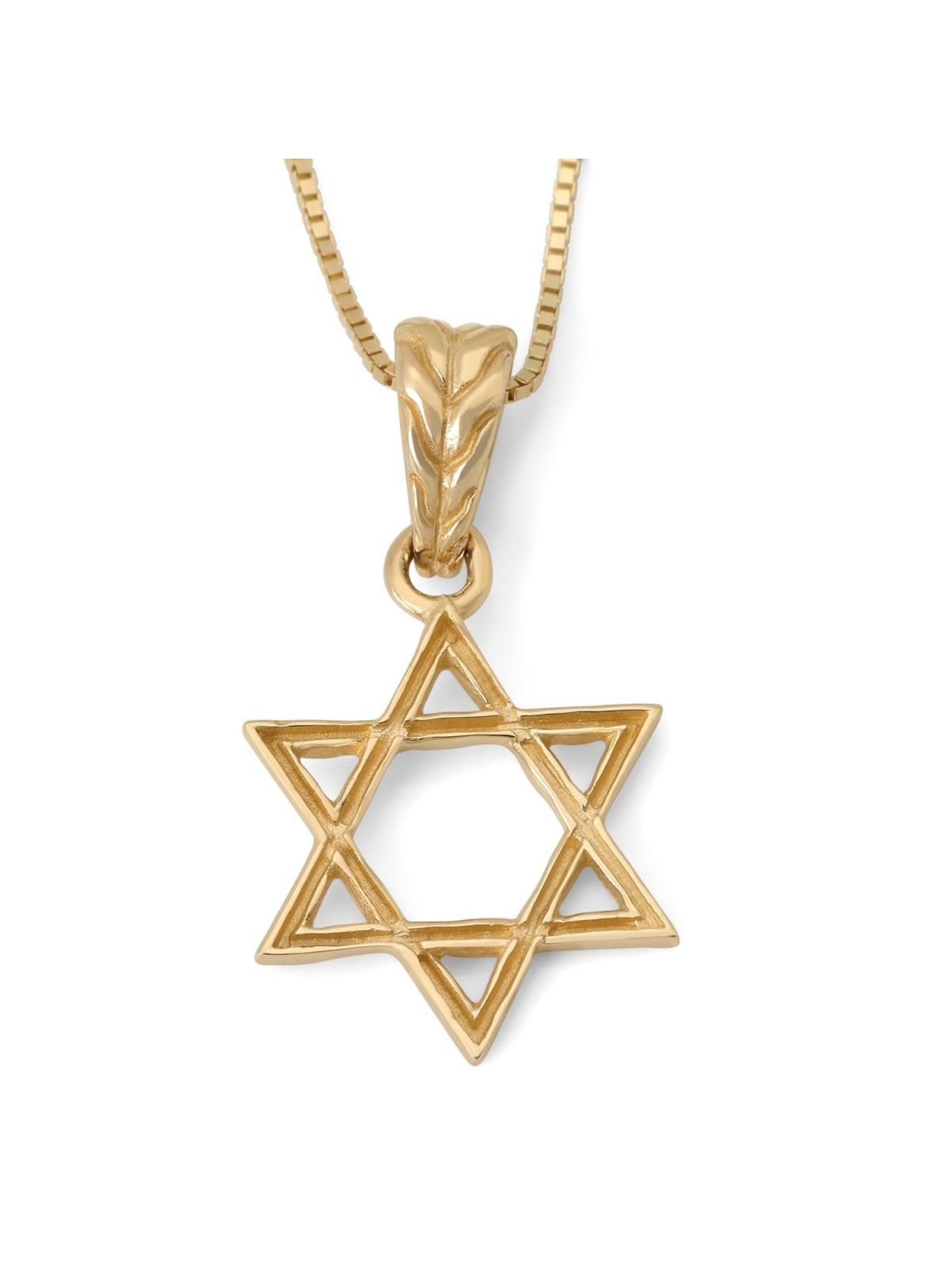 14K Gold Star of David Pendant with Etched Root Design