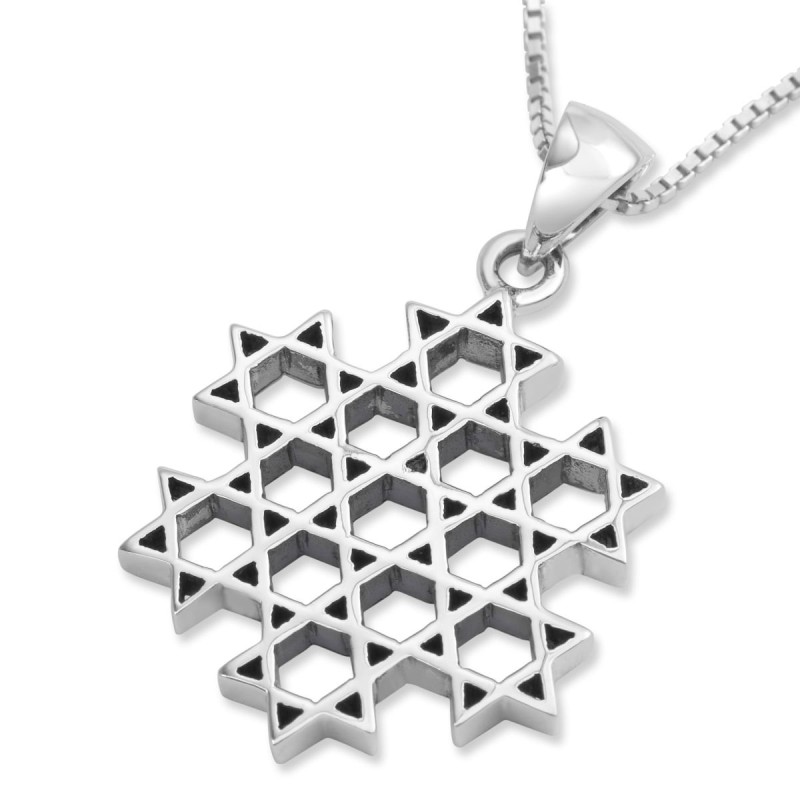 Collier pendentif étoiles de David en argent sterling - Étoile composée