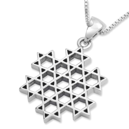 Collier pendentif étoiles de David en argent sterling - Étoile composée