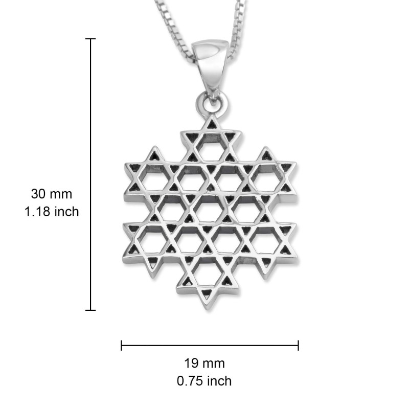 שרשרת תליון מגני דוד מכסף סטרלינג - כוכב מורכב