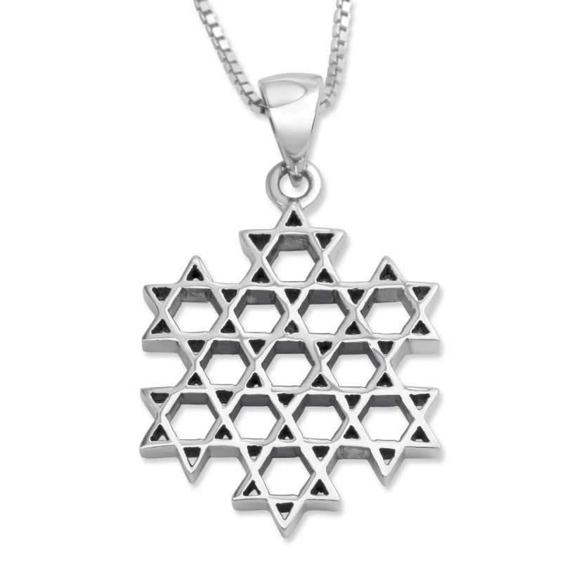 Collier pendentif étoiles de David en argent sterling - Étoile composée