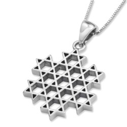 Sterling Silver Stars of David Pendant Necklace - Compound Star