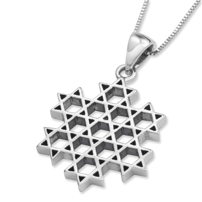 Collier pendentif étoiles de David en argent sterling - Étoile composée