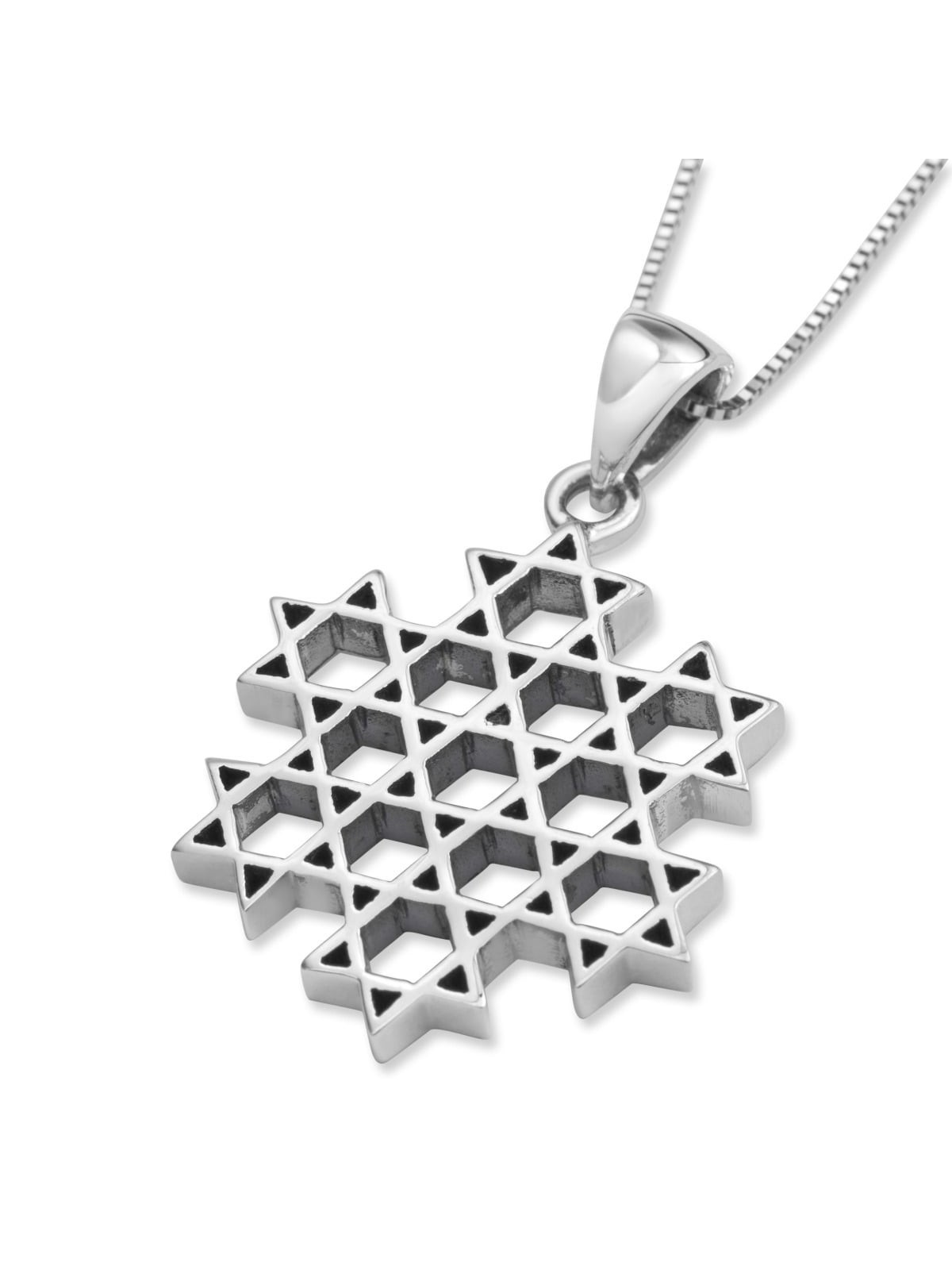 שרשרת תליון מגני דוד מכסף סטרלינג - כוכב מורכב