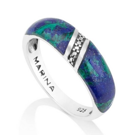 Sterling Silver & Eilat Stone Ring With Sloped Diamond Pattern By Mari