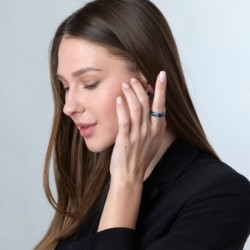 Sterling Silver & Eilat Stone Ring With Sloped Diamond Pattern By Mari