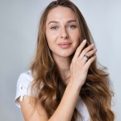 Sterling Silver & Eilat Stone Ring With Sloped Diamond Pattern By Mari