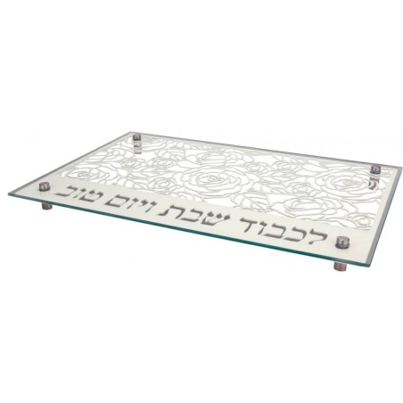 Dorit Judaica Tempered Glass Challah Board Rose De... | Challah Boards