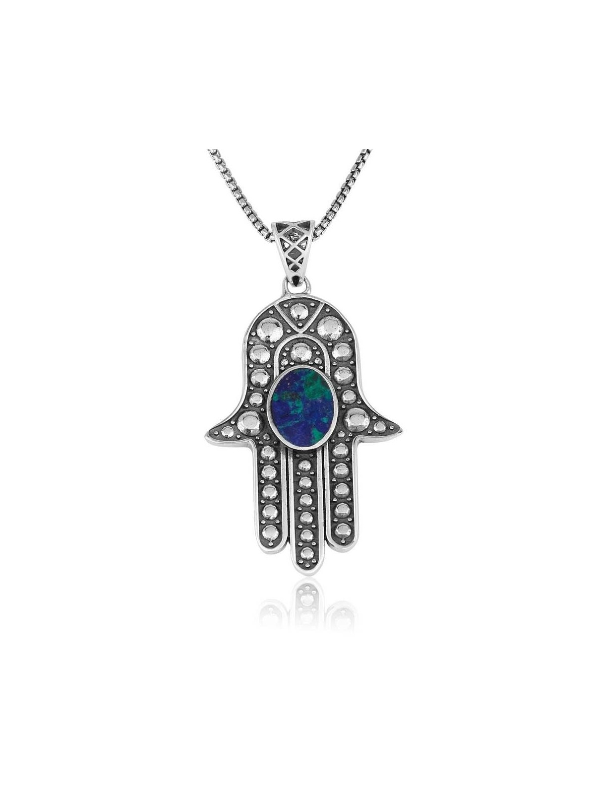 Collier Hamsa en argent sterling et pierre d'Eilat avec motif à bulles