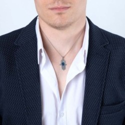 Sterling Silver and Eilat Stone Hamsa Necklace With Bubble Design